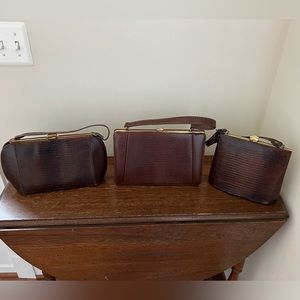 VTG Lizard croc embossed brown bag purses lock 50's 60's EUC Price is for all 3!